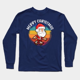 Santa Skateboarder Happy Christmas Merry Christmas Christmas Event Christmas Present Gift for Family for Dad for Mom for Friends for Kids Long Sleeve T-Shirt